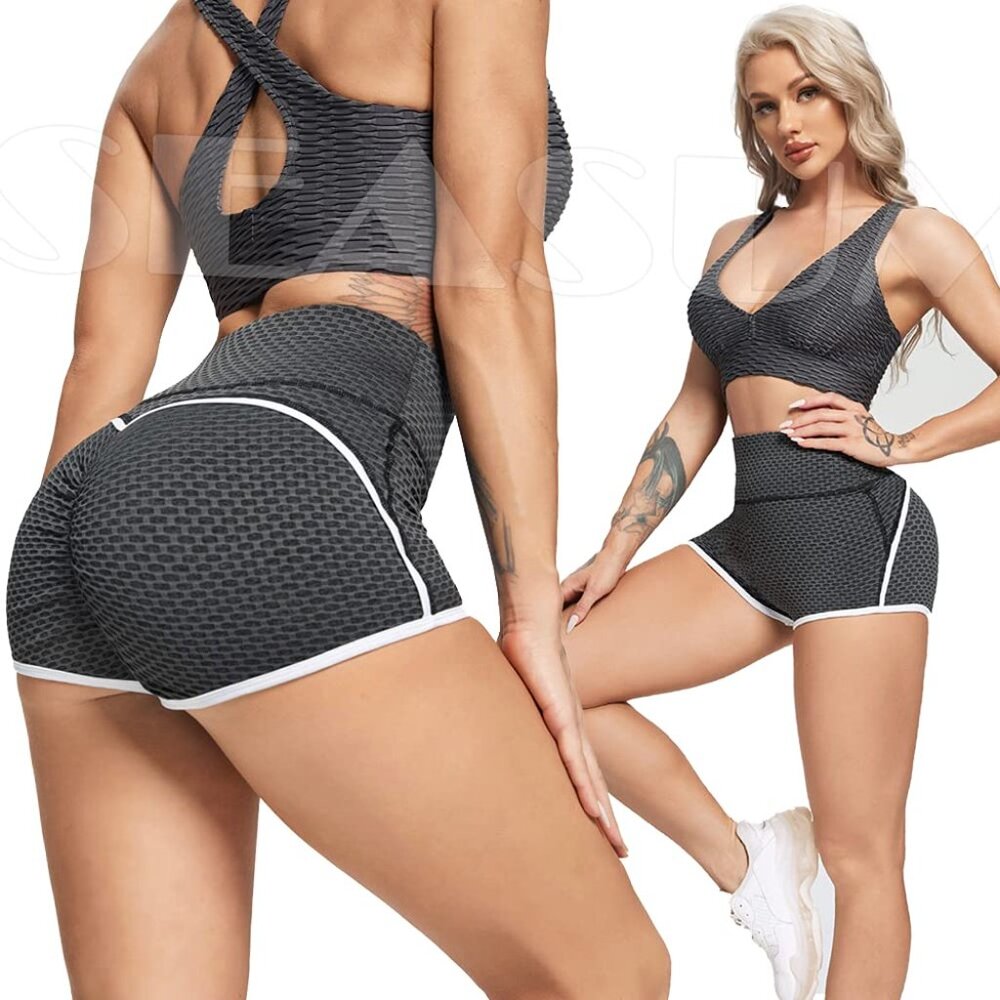 Women's High Waisted Scrunch Shorts - Grey